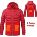 Men's red intelligent USB heated jacket with 4 heating zones and protective hood - S / Tops / 4-Zone Heating / Red