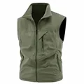 Men's olive green standing collar fleece-lined vest for winter outdoor activities - M / Tops / Army Green