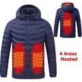 Men's navy blue hooded heated jacket with 4 USB powered heating areas. - S / Tops / 4-Zone Heating / Blue