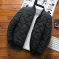 Black men's winter padded jacket with unique zigzag quilted pattern and stand collar - L / Tops / Black