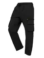 Macro view of black cargo pants featuring multi-pockets and orange zipper accents - S / Bottoms / Black