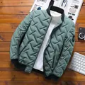 Sage green men's winter padded bomber jacket with unique zigzag quilting and stand collar - L / Tops / Bean Green