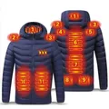 Men's navy blue 11-zone smart USB heated puffer jacket winter thermal coat variant - S / Tops / 11-Zone Heating / Blue