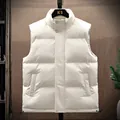 Premium solid cream puffer vest for men featuring a high collar and drawstring hem - 3XL / Tops / Off-White (908)