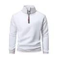 Men's white tactical polar fleece pullover with quarter-zip and red contrast stitching - S / Tops / White