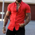 Camisa de hombre roja de manga corta, corte entallado, estilo casual de verano - S / Tops / Rojo