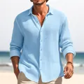 Premium light blue men's waffle knit long sleeve casual shirt featuring a classic lapel - S / Tops / Light Blue