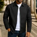 Detailed shot of a black men's windbreaker zipper jacket with clean collar design - S / Tops / Black
