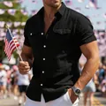 Close-up view of the fabric texture and pocket detail of a black men's casual shirt - S / Tops / Black
