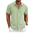 Dettaglio camicia da uomo in lino e cotone verde salvia a maniche corte con bottoni - Verde chiaro