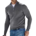 Nahaufnahme eines grauen Kaschmir-Pullovers mit Reißverschluss für Herren - S / Oberteile / Grau