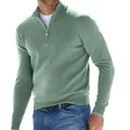 Herren Kaschmirpullover in Salbeigrün mit Viertelreißverschluss für den Herbst-Winter. - Grün