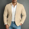 Detailansicht eines beigen strukturierten Herren-Freizeitsakkos mit steigendem Revers. - S / Oberteile / Khaki