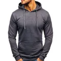 Close-up detail of a charcoal grey pullover hoodie for men featuring a kangaroo pocket - Dark Gray