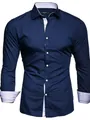 Detail of professional men's navy blue shirt with white contrast collar and cuffs - Navy Blue