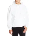 Classic white men's pullover hoodie featuring a drawstring hood and spacious kangaroo pocket - White