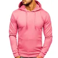 Men's casual pink long sleeve hoodie with kangaroo pocket and drawstrings - Pink