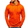 Vibrant orange long-sleeved pullover hoodie with kangaroo pocket and drawstring for men - S / Tops / Orange