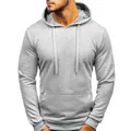 Macro view of solid light grey pullover hoodie featuring adjustable drawstrings - S / Tops / Light Gray