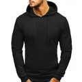 Front view of a plain black men's pullover hoodie with drawstring hood and pocket - S / Tops / Black