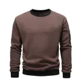 Men's brown fleece crew neck sweatshirt with sleeve zipper pocket - S / Tops / Coffee