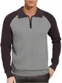 Men's business casual half-zipper polo knit sweater with grey and brown color blocking - S / Tops / Space Gray