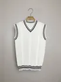 Chaleco de punto blanco con cuello en V y rayas negras para hombre, estilo preppy clásico - M / Tops / Blanco