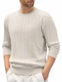 Detalle de jersey beige de punto de ochos para hombre con cuello redondo y textura suave - S / Tops / Albaricoque