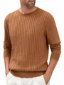 Detalle de la textura de punto de ocho marrón en suéter de hombre - S / Tops / Camel