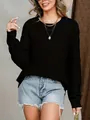 Detailed view showing the texture of women's black hollow diamond pattern knit sweater - S / Tops / Black