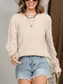 Chic beige hollow-out diamond pattern knit sweater for women stylish autumn outfit - S / Tops / Apricot