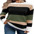 Elegant women's crewneck knit sweater featuring stylish color block panels in green and black - S / Tops / Green