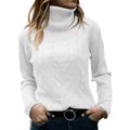 Jersey de cuello alto de punto trenzado blanco para mujer, estilo holgado de manga larga - L / Tops / Blanco