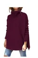 Detail of women's maroon oversized turtleneck sweater with batwing sleeves and knit texture - Burgundy