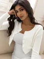 Eleganter weißer Strick-Cardigan für Damen, minimalistisches, leichtes Oberteil - S / Oberteile / Weiß