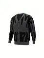 Streetwear style grey and black patterned knit cardigan sweater with V-neck and buttons - S / Tops / Gray