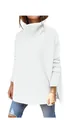 Detail view of a white oversized turtleneck knitted sweater with batwing sleeves. - S / Tops / White
