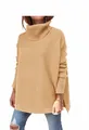 Cozy khaki oversized turtleneck sweater with batwing sleeves and side slits detail - S / Tops / Khaki