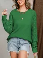 Casual green hollow-out diamond pattern knitted sweater for women autumn winter style - S / Tops / Green
