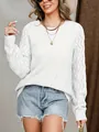 Elegant women's white hollow-out diamond pattern knit pullover sweater for autumn wear - S / Tops / White