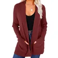 Dames gebreid vest in wijnrood, open voorkant met zakken, casual zakelijke stijl - S / Tops / Bordeauxrood