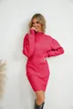 Detailed lifestyle shot of a magenta ribbed knit mock neck midi dress on a model - S / Top And Bottom / Rose Red