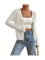 Chaqueta de punto calada blanca para mujer con lazo frontal, estilo casual de verano - S / Tops / Blanco
