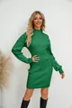 Detail shot of women's elegant green ribbed knit long-sleeve dress for autumn fashion - S / Top And Bottom / Green