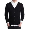 Stylish men's black V-neck cotton knit cardigan sweater with casual button-down front - M / Tops / Black