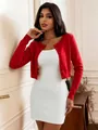 Elegante rote kurz geschnittene Strickjacke mit langen Ärmeln und Knöpfen für Damen - Rot