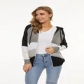 Women's plus size striped hooded knit cardigan in black grey white - Black