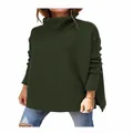 Cozy women's oversized dark green turtleneck knit sweater featuring stylish batwing sleeves. - S / Tops / Green
