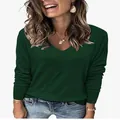 Elegant dark green V-neck long sleeve ribbed knit sweater for women in autumn and winter - S / Tops / Green