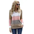 Pull en tricot à rayures colorées élégant pour femmes avec un design à col en V moderne - Khaki